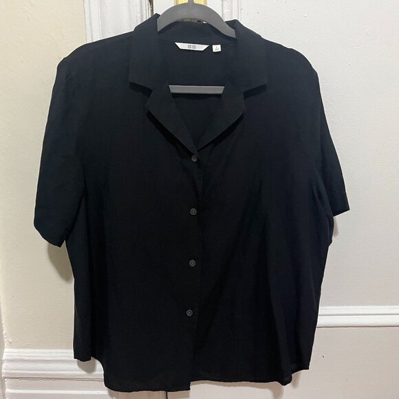 Black Linen Short Sleeve Button Down - Picture 1 of 3